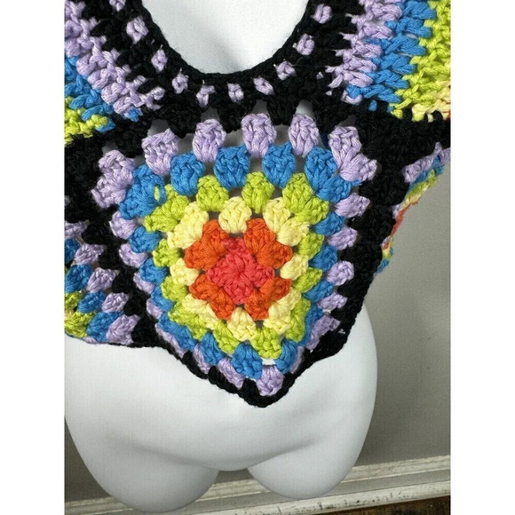 Crochet Halter Top Women's Colorful Size Medium Back Tie V-Neck Bralette - Picture 2 of 5